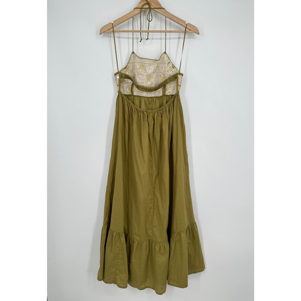 ZARA Granny Square Crochet Dress Halter Ruffle Knit Beaded Midi Green NWT - Picture 6 of 8